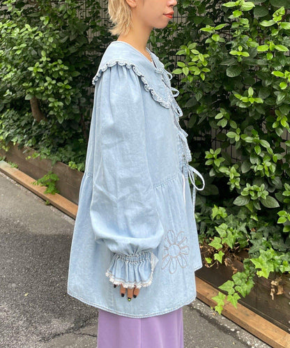 【HELLO.SANFRANCISCO/ハローサンフランシスコ】帶領雛菊刺繡牛仔襯衫