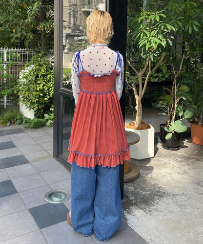 【HELLO.SANFRANCISCO/ハローサンフランシスコ】格紋天鵝絨抽褶長款上衣