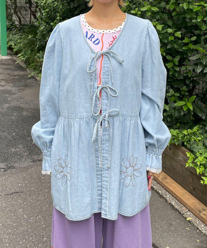 【HELLO.SANFRANCISCO/ハローサンフランシスコ】帶領雛菊刺繡牛仔襯衫