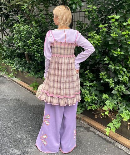 【HELLO.SANFRANCISCO/ハローサンフランシスコ】格紋天鵝絨抽褶長款上衣