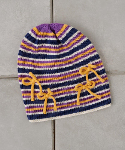 【HELLO.SANFRANCISCO/ハローサンフランシスコ】帶蝴蝶結多色條紋針織帽