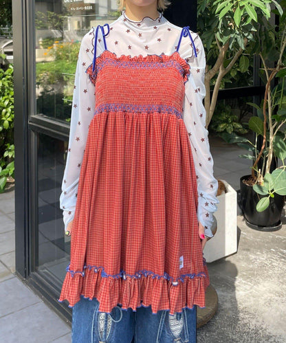 【HELLO.SANFRANCISCO/ハローサンフランシスコ】格紋天鵝絨抽褶長款上衣