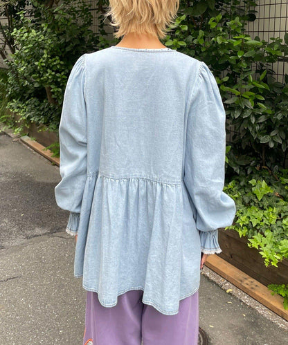 【HELLO.SANFRANCISCO/ハローサンフランシスコ】帶領雛菊刺繡牛仔襯衫