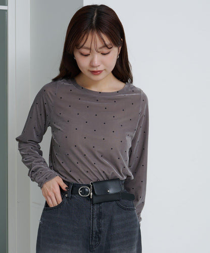 波點天鵝絨蝴蝶結領套頭衫