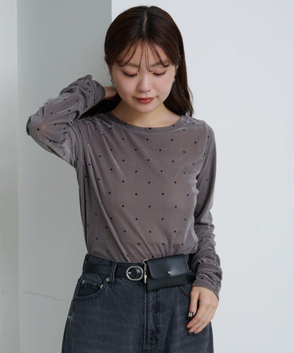 波點天鵝絨蝴蝶結領套頭衫