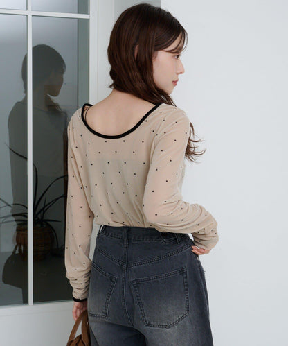 波點天鵝絨蝴蝶結套頭衫