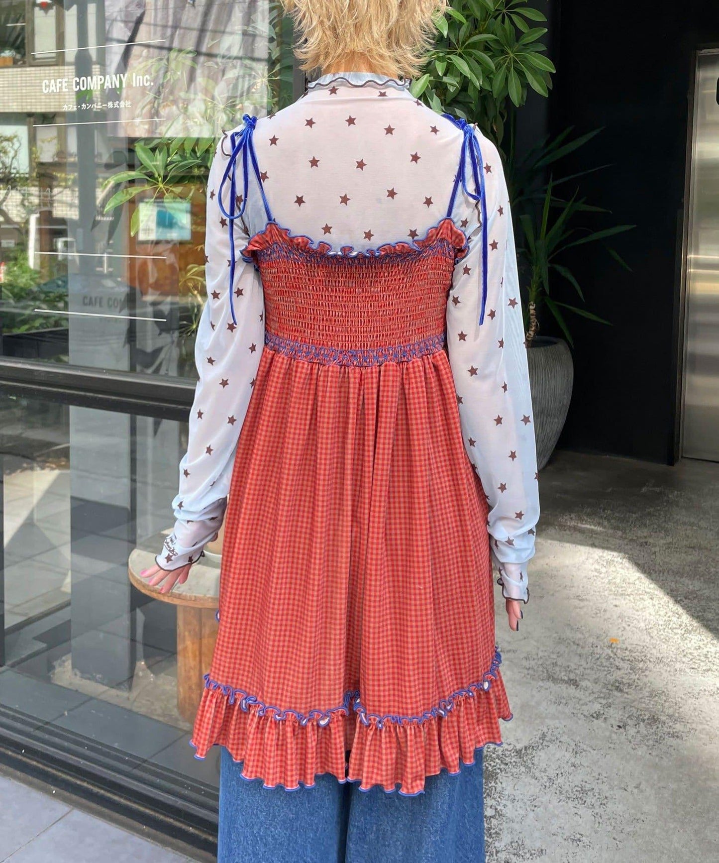 【HELLO.SANFRANCISCO/ハローサンフランシスコ】格紋天鵝絨抽褶長款上衣