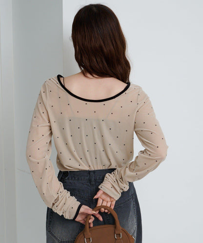 波點天鵝絨蝴蝶結套頭衫
