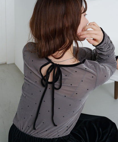 波點天鵝絨蝴蝶結套頭衫