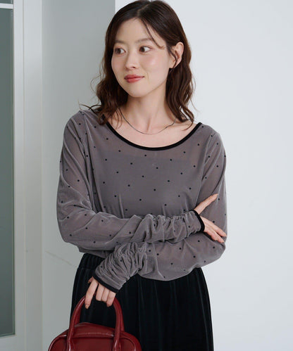 波點天鵝絨蝴蝶結套頭衫