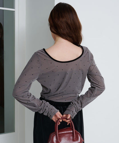 波點天鵝絨蝴蝶結套頭衫