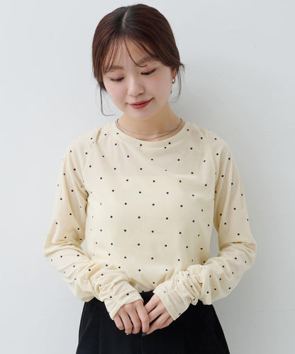 波點天鵝絨蝴蝶結領套頭衫