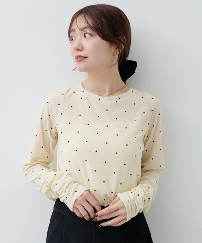 波點天鵝絨蝴蝶結領套頭衫
