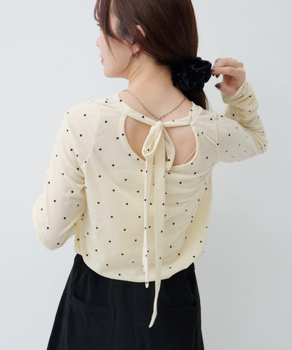 波點天鵝絨蝴蝶結領套頭衫