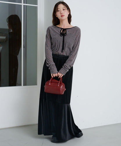 波點天鵝絨蝴蝶結套頭衫