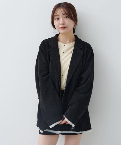 波點天鵝絨蝴蝶結領套頭衫