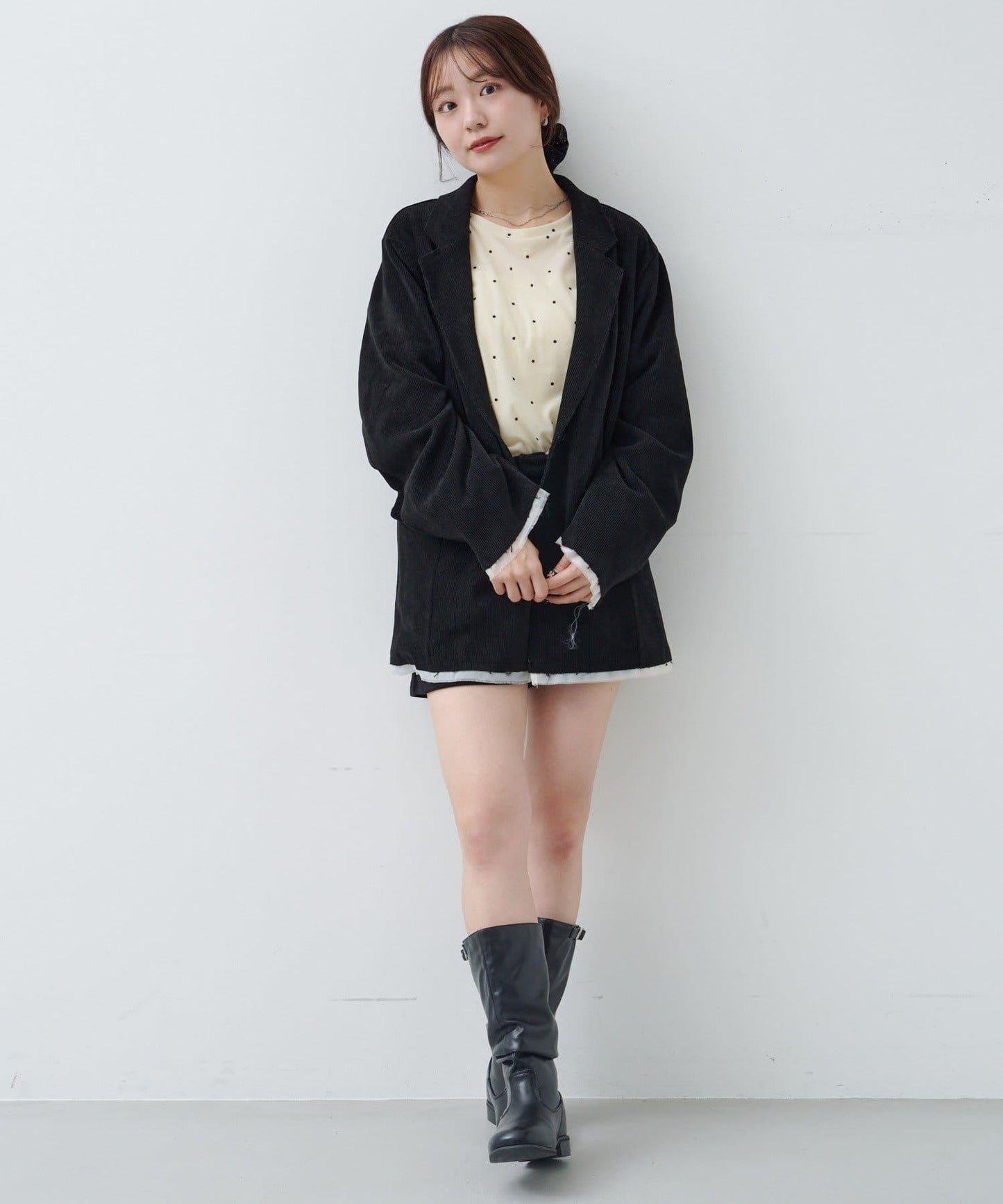 波點天鵝絨蝴蝶結領套頭衫