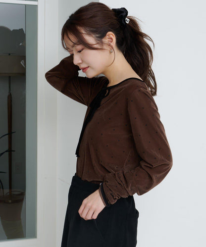 波點天鵝絨蝴蝶結套頭衫