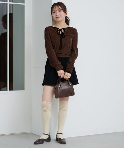 波點天鵝絨蝴蝶結套頭衫