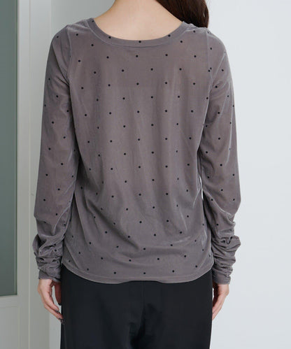 波點天鵝絨蝴蝶結領套頭衫