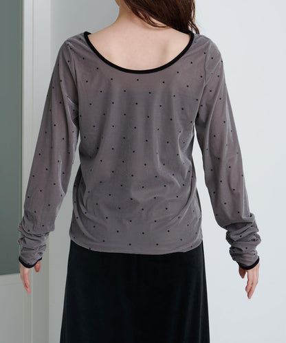 波點天鵝絨蝴蝶結套頭衫