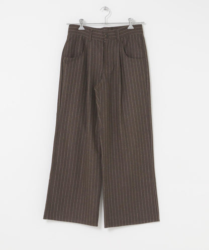 羊毛混紡弧形口袋直筒褲