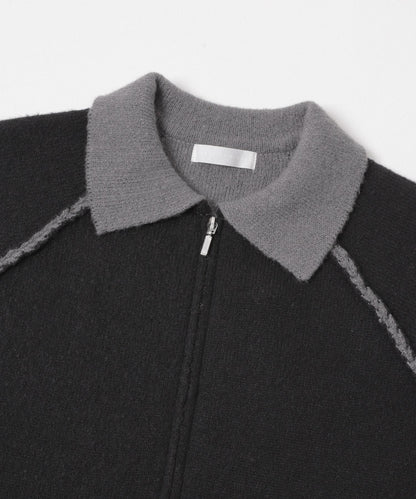 拼色針織拉鍊夾克