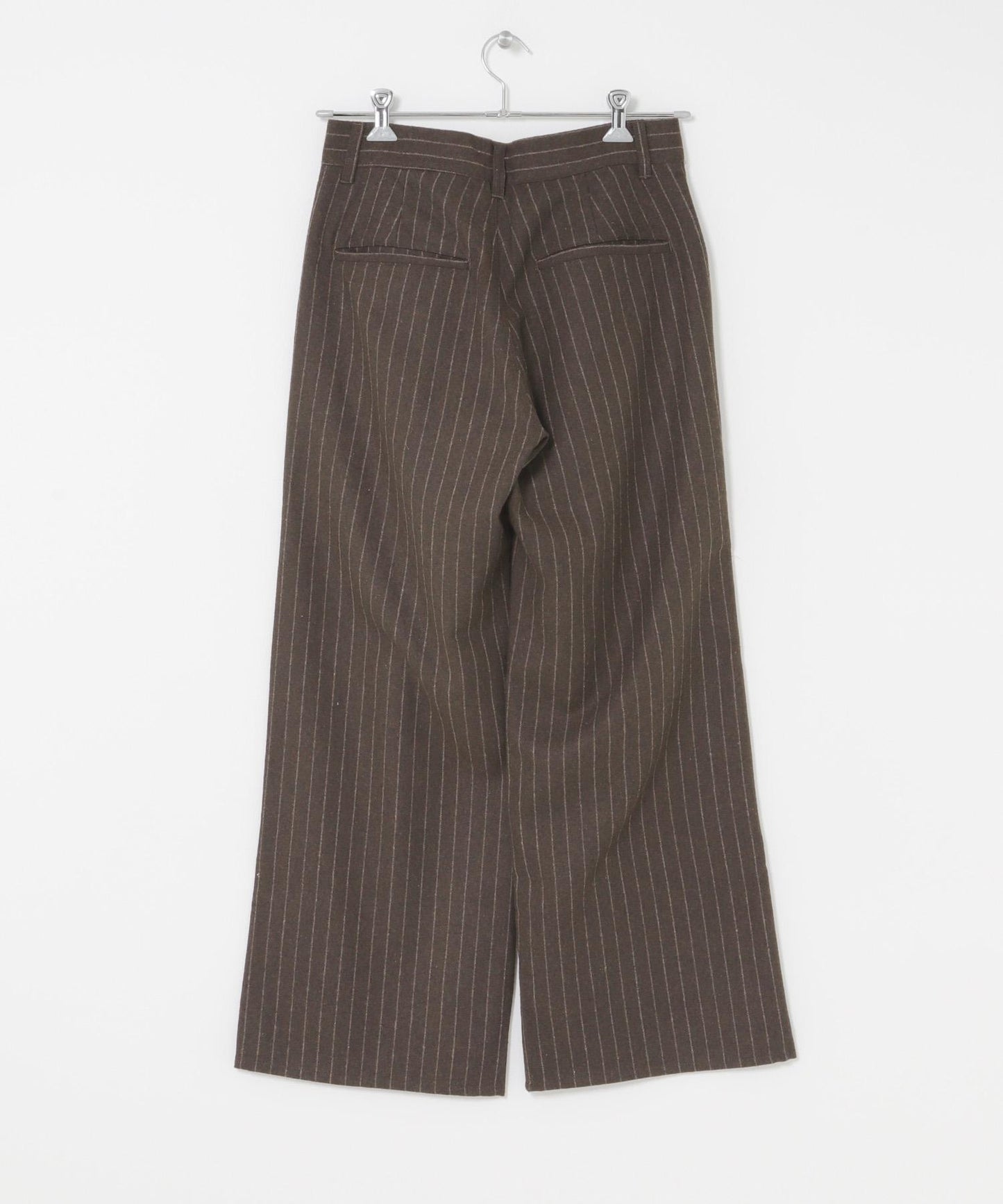 羊毛混紡弧形口袋直筒褲