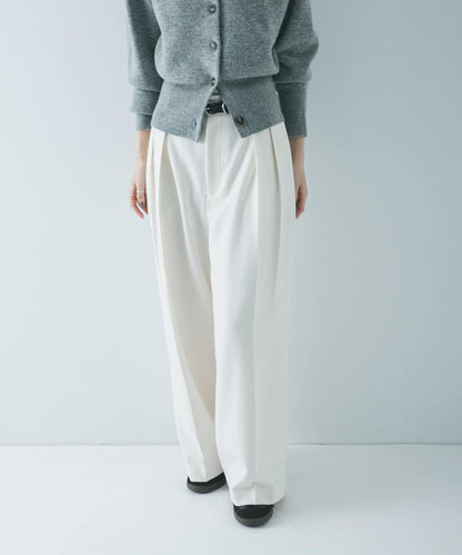 羊毛感雙褶寬腿褲