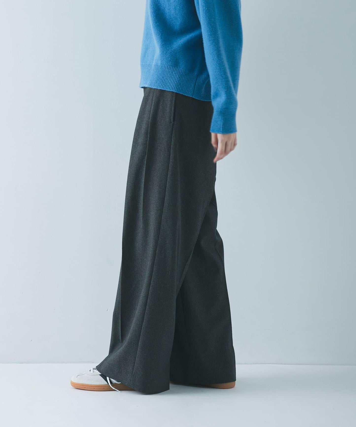 羊毛感雙褶寬腿褲