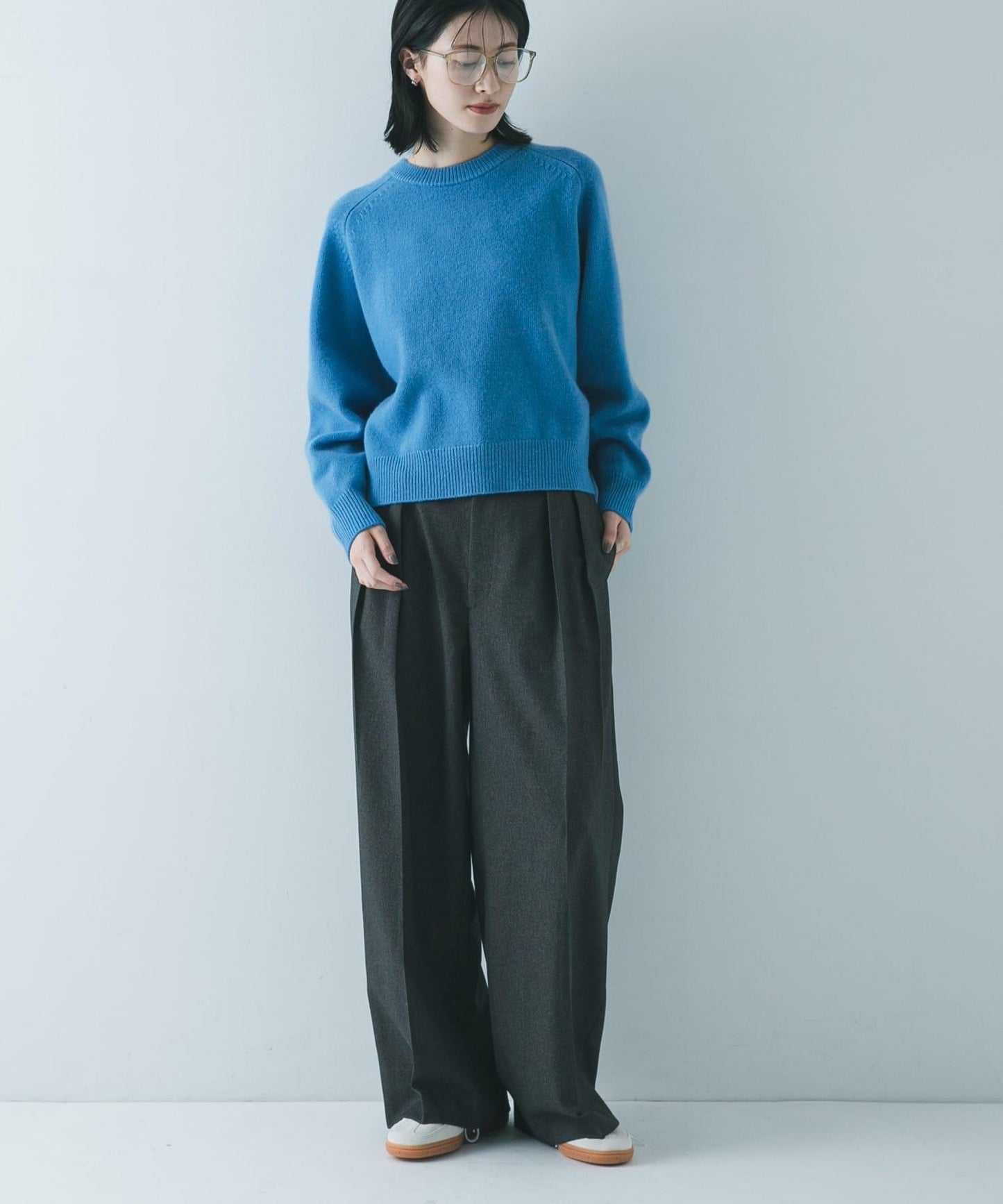 羊毛感雙褶寬腿褲