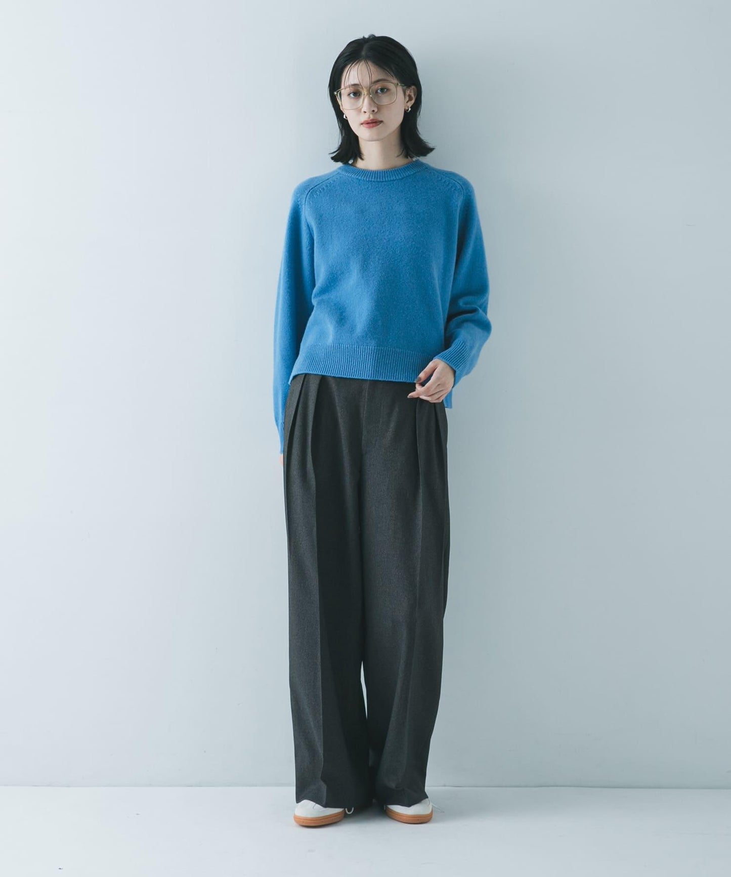 羊毛感雙褶寬腿褲