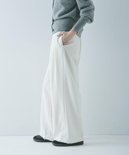 羊毛感雙褶寬腿褲