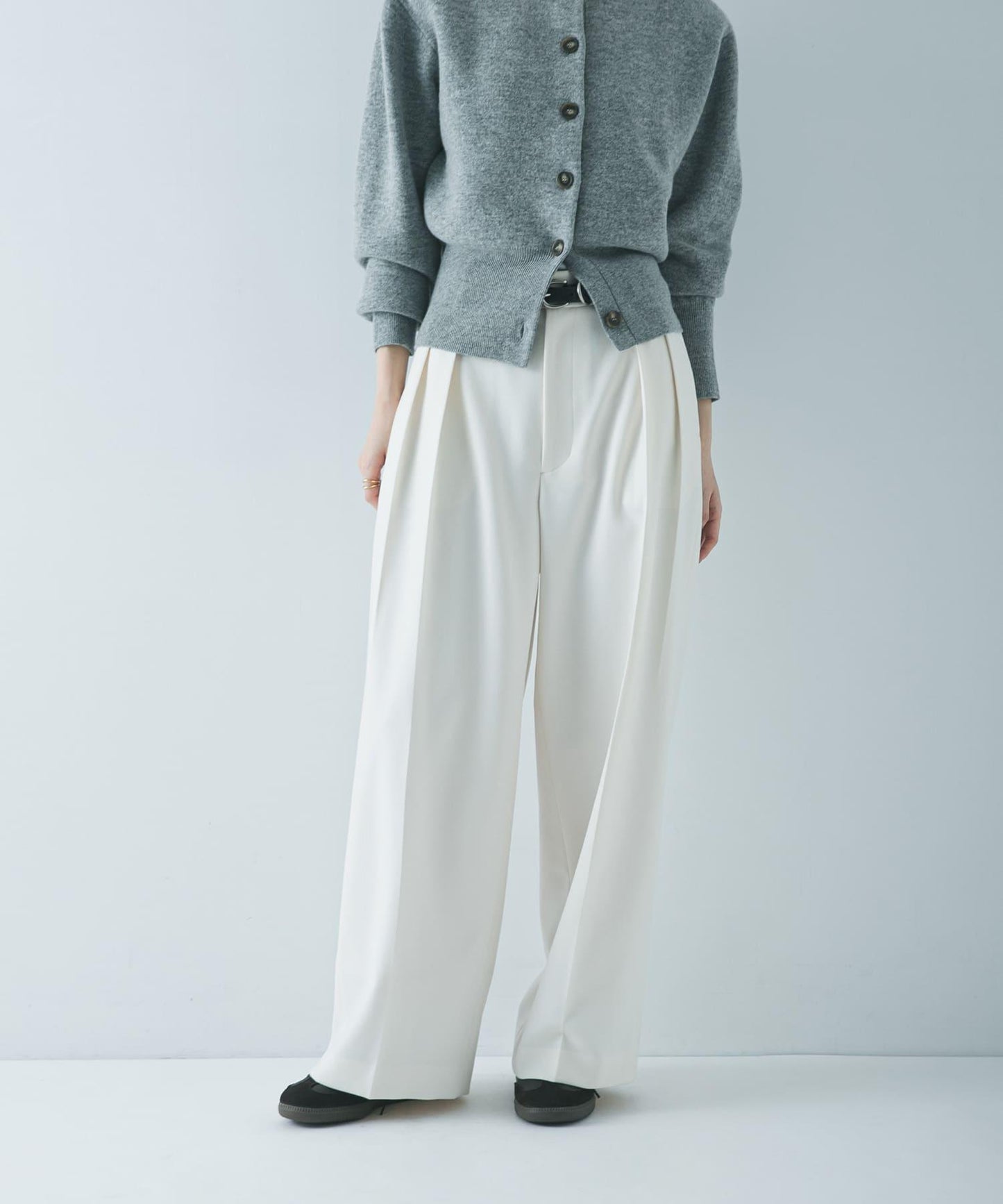 羊毛感雙褶寬腿褲