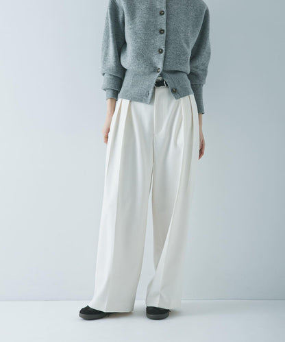 羊毛感雙褶寬腿褲