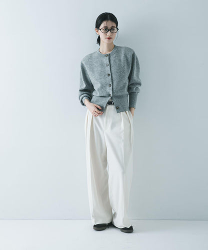 羊毛感雙褶寬腿褲