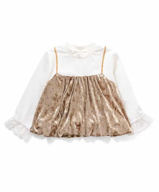 天鵝絨波點拼接材質上衣