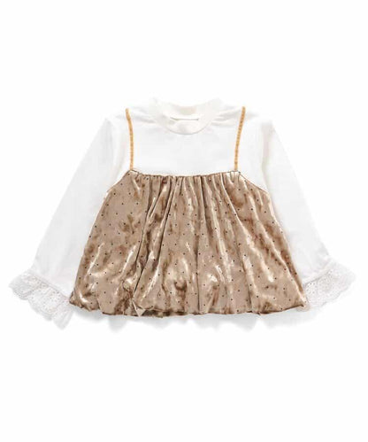 天鵝絨波點拼接材質上衣