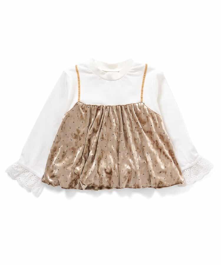 天鵝絨波點拼接材質上衣