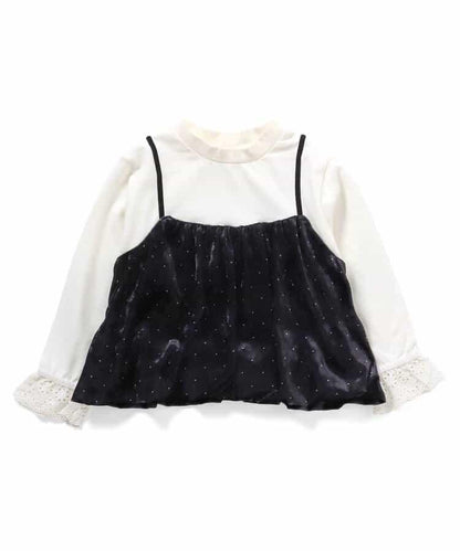 天鵝絨波點拼接材質上衣