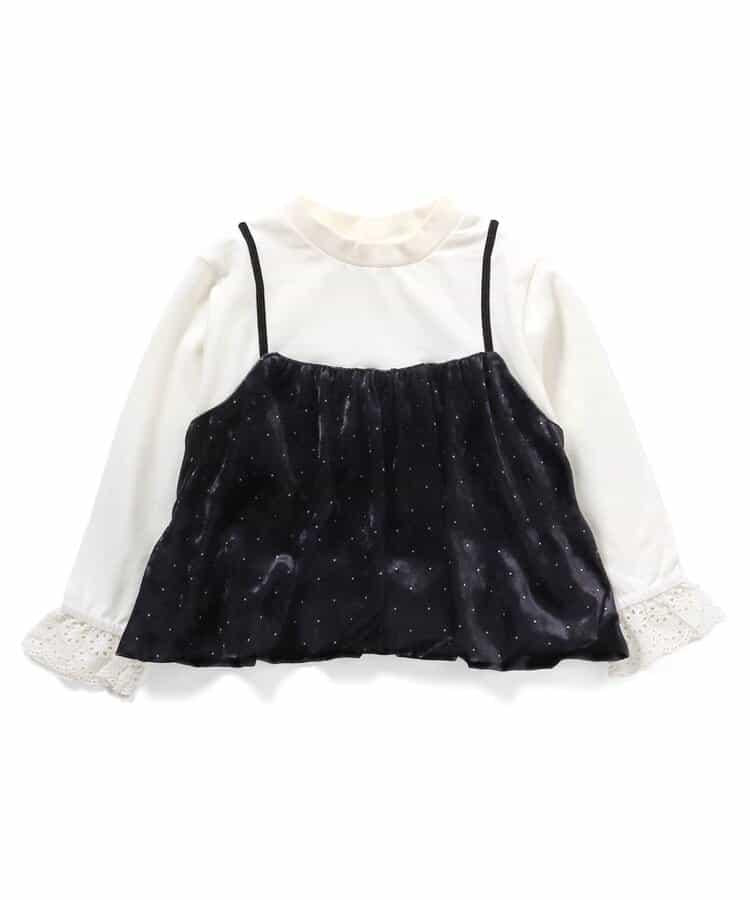 天鵝絨波點拼接材質上衣