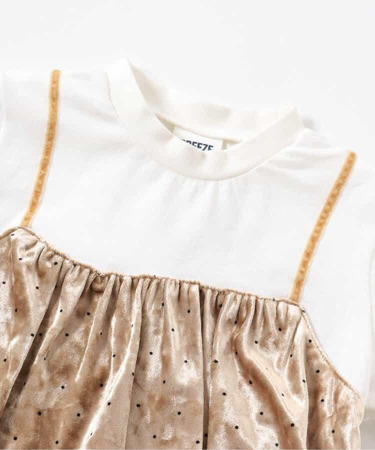 天鵝絨波點拼接材質上衣