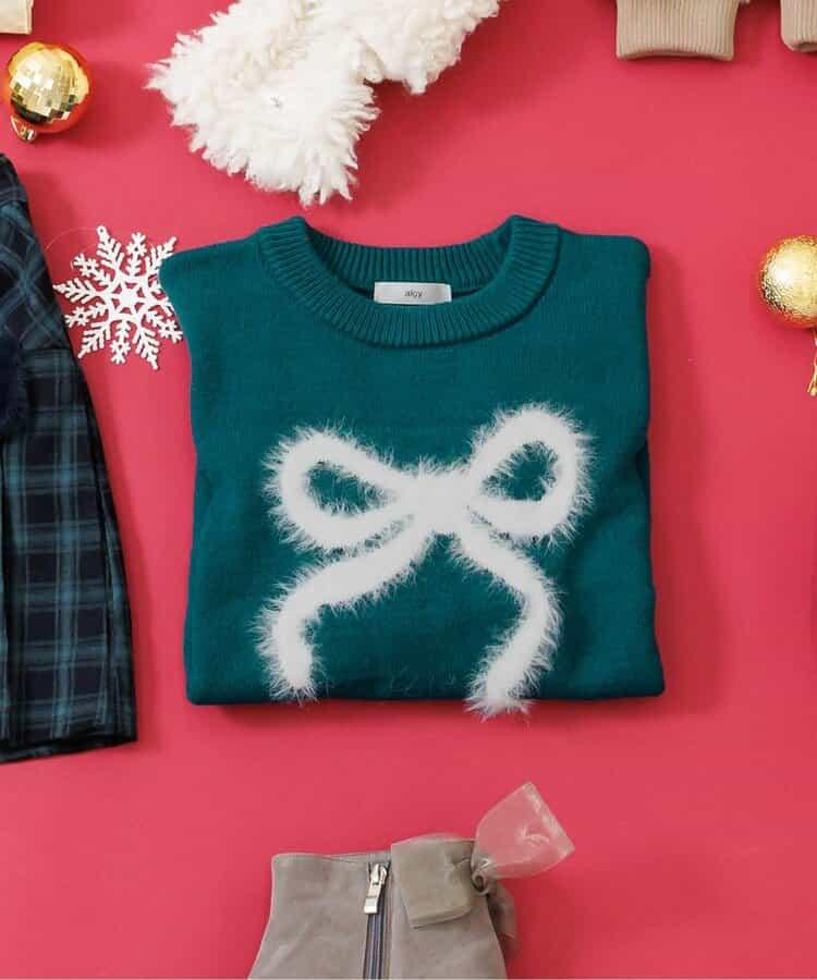 毛絨蝴蝶結針織衫