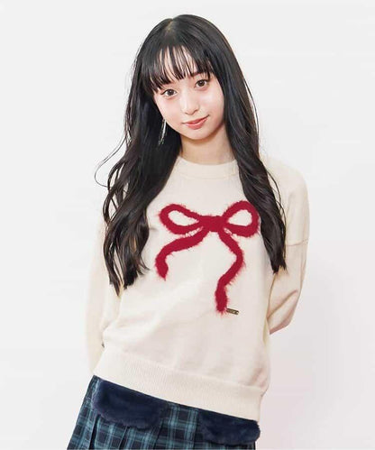 毛絨蝴蝶結針織衫
