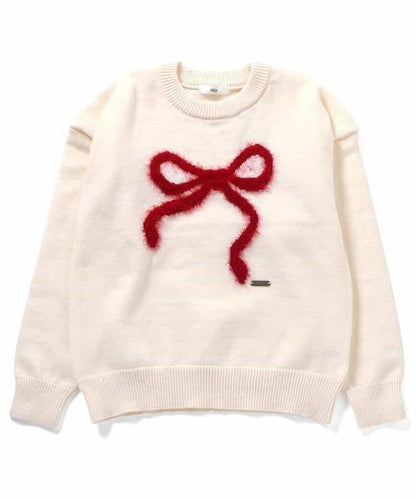 毛絨蝴蝶結針織衫