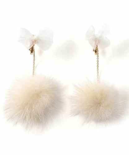 網紗蝴蝶結毛絨耳環