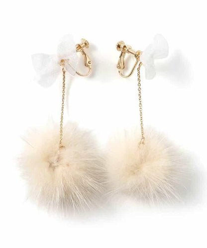 網紗蝴蝶結毛絨耳環