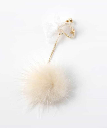 網紗蝴蝶結毛絨耳環