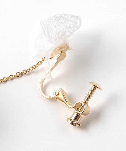 網紗蝴蝶結毛絨耳環