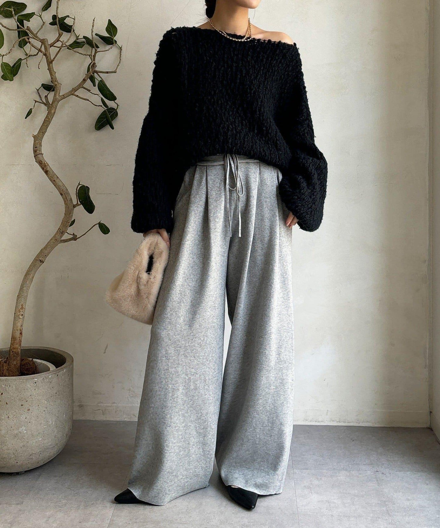 雙層腰設計針織褲